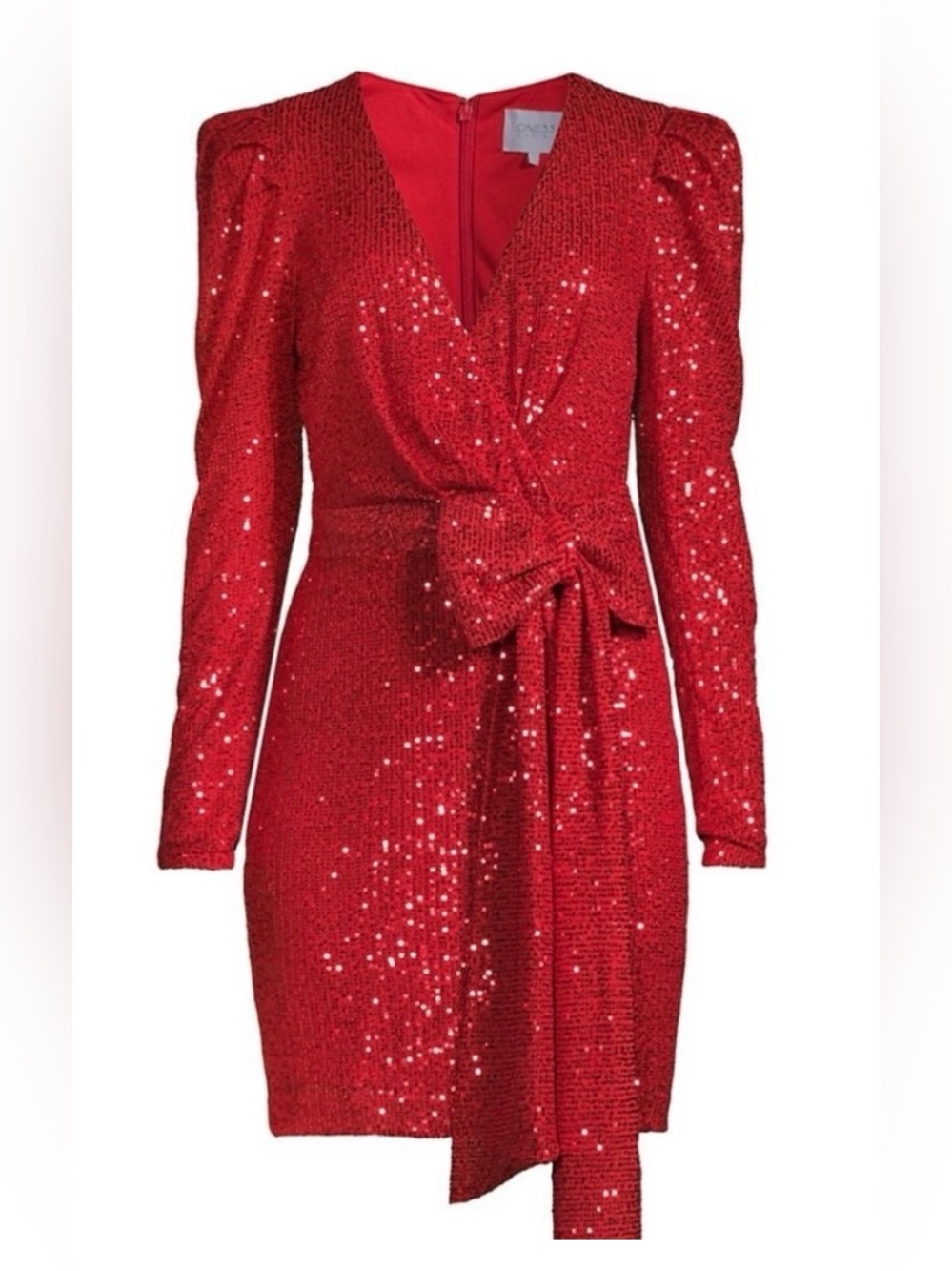 One33 Social Red Sequin Bow Sheath Cocktail V-Neck Mini Dress, size 0
